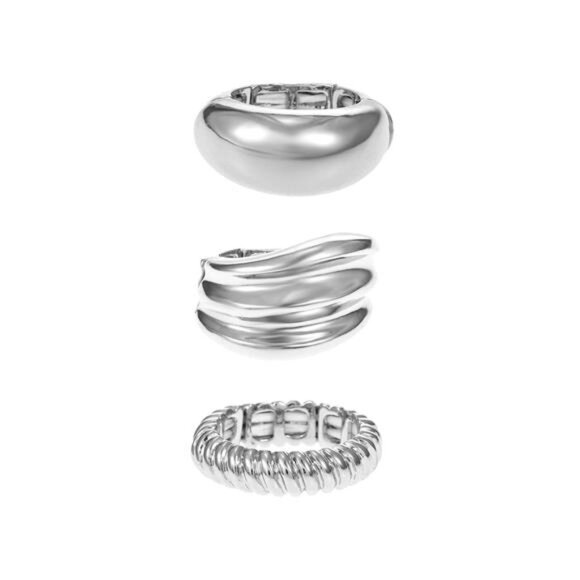 Silvertone Ring Set, 3 Pieces - Picture 1 of 3